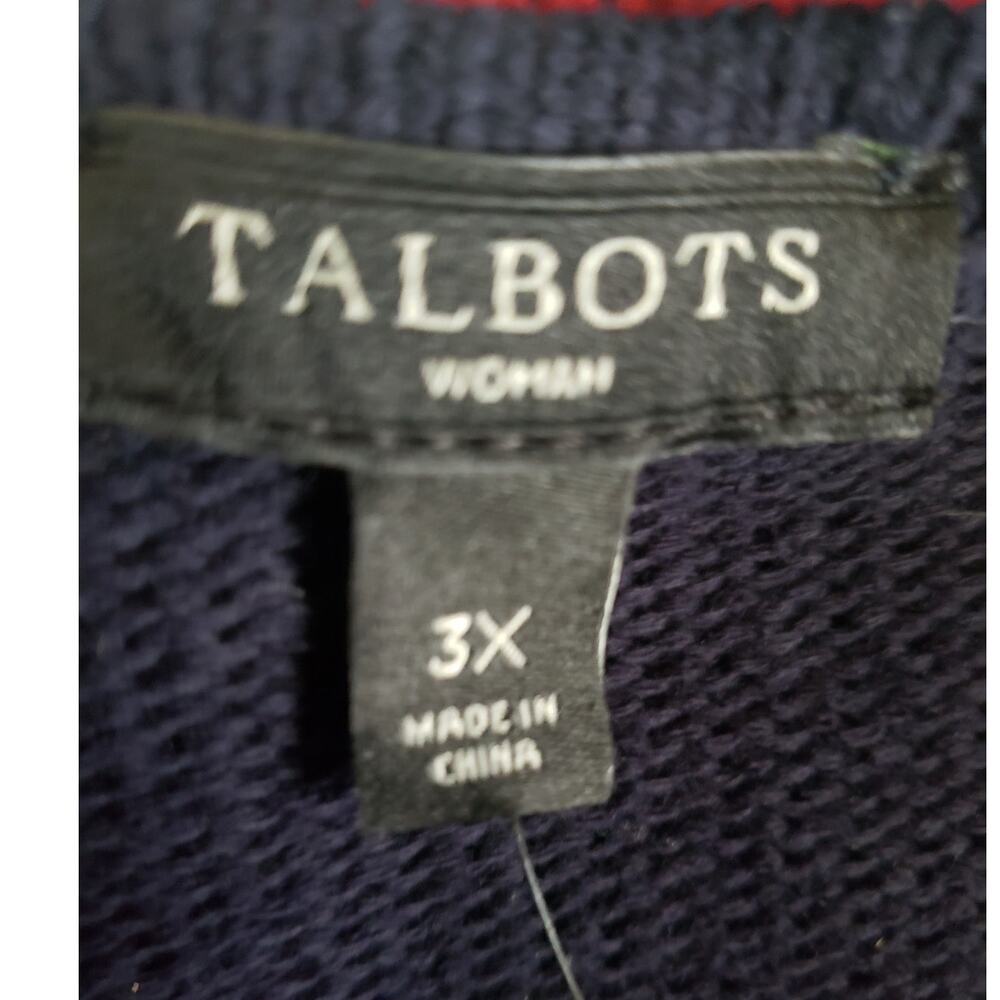 Talbots Blue Open Front Cardigan Sweater Red White Stripe Trim | SZ 3X | NWT - Picture 9 of 11
